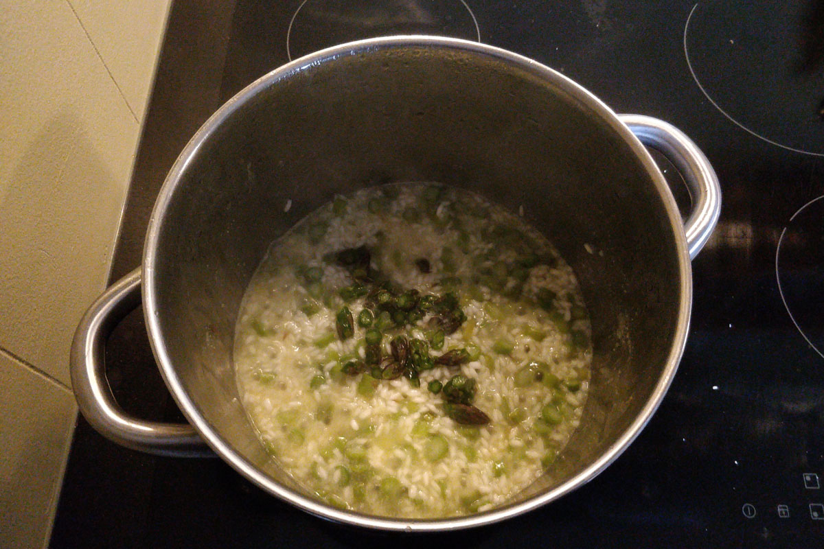 Halfway through add  the asparagus tips