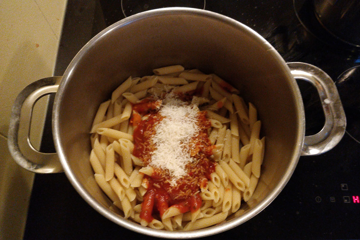 Penne, arrabbiata sauce, and aged cheese