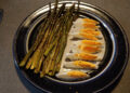 Roasted asparagus with boiled eggs